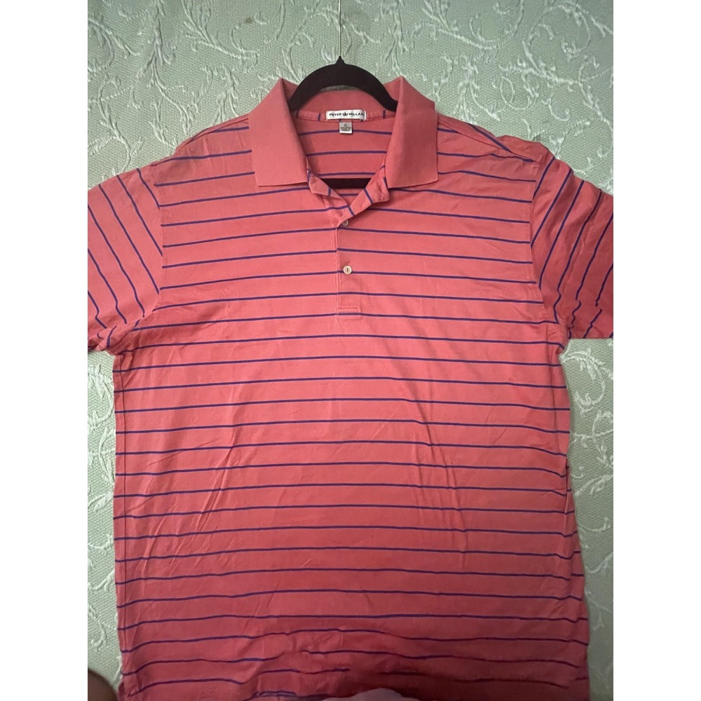 Peter Millar Polo Shirt Mens XL Pink Stripe 100% Cotton Golf Knit MS14K12